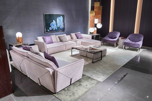 Ensemble de salon <span class=keywords><strong>moderne</strong></span> et élégant avec canapé modulaire <span class=keywords><strong>gris</strong></span> et fauteuils violets - Product Image 3