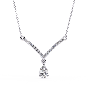10K 14K 18K White Gold Chevron <b>Necklace</b> Featuring Delicate V Shape Bar Set Lab Grown Diamonds Pear Teardrop Diamond <b>Necklace</b> - Product Image 1
