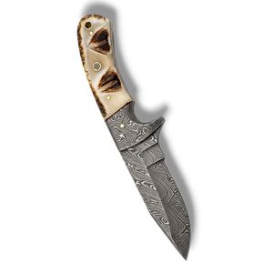 Cuchillos de caza de Damasco hechos a mano con mango de hueso tallado, hoja fija y diseño de acero con patrón completo para camping y senderismo al aire libre - Product Image 3