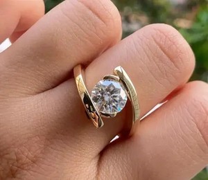 Modern round solitaire twist <b>diamond</b> <b>ring</b> with crossover shank luxury bridal engagement anniversary fine jewelry statement - Product Image 1