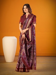 Indian Wedding Wear Polyester Viscose Chanderi Material Saree with Kalamkari Print With Zari Weaving Work with Low Price Saree - Product Image 5