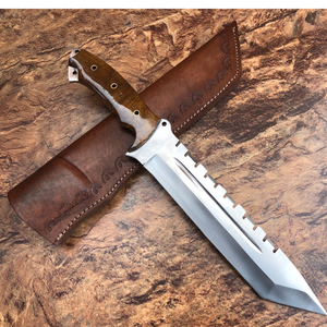 Cuchillo Tracker de Acero D2 Hecho a Mano con Mango de Palisandro Marrón, Hoja Fija Pulida, Cuchillo de Caza y Camping para Exteriores con Funda de Cuero - Product Image 1