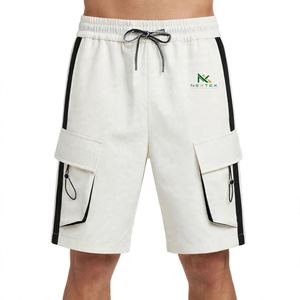 Custom <b>White</b> Black Stripe Cargo <b>Shorts</b> <b>Men's</b> Streetwear Cotton Twill Utility <b>Shorts</b> with Pockets OEM Factory Wholesale - Product Image 1