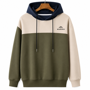 เสื้อฮู้ดผู้ชาย Warpro แบบมีฮู้ด แขนยาวทรงปกติ ตัดต่อสีสัน สไตล์ลำลองสำหรับฤดูใบไม้ร่วง พิมพ์ลายโลโก้ด้านหน้า ผ้าเฟรนช์เทอร์รี่ - Product Image 1
