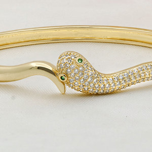 Wholesale 925 Sterling Silver Gold Plated Cubic Zircon Cuff <b>Bangle</b> <b>Bracelet</b> For Women Luxury Snake Shape Party Gift - Product Image 5