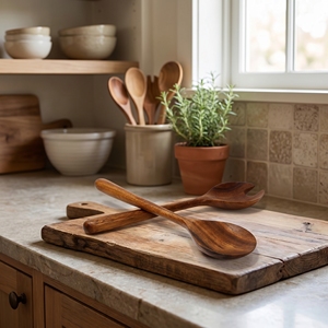 Juego de Cubiertos para Ensalada de Madera Suar de Grado Alimenticio, Color Marrón Claro, Diseño Clásico, Natural, Duradero, Ecológico, Utensilios de Cocina, Juego de Cucharas para Mesa - Product Image 3