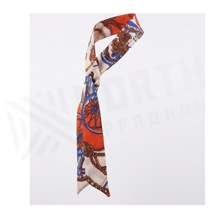 Women's Short Silk Scarf Orange Blue Pattern Elegant Multi-Functional Fashion Accessory All Seasons - Product Image 3