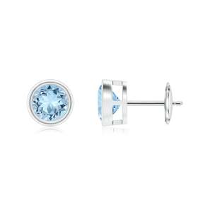 Pendientes de Oro Rosa de 14 Quilates con Aguamarina, Corte Redondo, Minimalistas, Joyería Fina para Mujer - Product Image 1