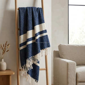 Manta de Algodón a Rayas Color Terracota de 130x170 cm, Tejida a Mano, para Sofá, Exportador al por Mayor B2B, Decoración Rústica para el Hogar - Product Image 6