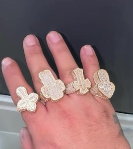 Luxury Cross Shape <b>Crystal</b> Rhinestone Pave Setting Cocktail <b>Ring</b> Unisex Hiphop Style 18K Gold Filled - Product Image 1