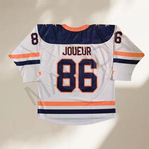 Maillot de hockey sur glace OEM bleu et blanc en maille respirante, personnalisable avec broderie en twill, uniforme de hockey sur glace - Product Image 6