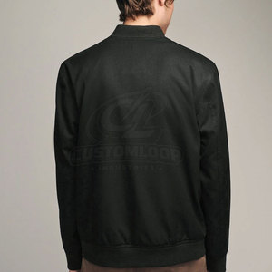 Chaqueta Bomber Negra Personalizada para Hombre, Cierre Frontal con Cremallera, Logotipo Bordado, Estilo Casual para Otoño, Corte Regular, Material de Poliéster - Product Image 6