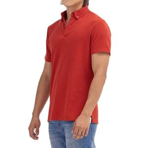 Men's Solid Red Polo Shirt Short Sleeve Regular Fit Cotton Pique Casual Style <b>Plain</b> Dyed Knitted Collar - Product Image 1