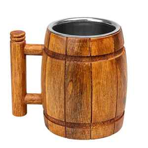 Mug en bois artisanal écologique, anti-fuite, léger, style américain, pour bière, lait, café, thé, technique polie - Product Image 3