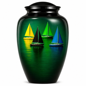 Autocollant bateau océanique naturel magnifique avec urne funéraire commémorative en émail pour cendres humaines d'adultes - Product Image 3