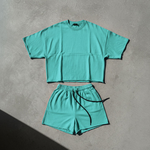 2026 Summer New Arrival Men's Casual Clothing Adult Two-Piece T-Shirt Shorts Suit Solid Design Male Short Clothes <b>Set</b> - Product Image 4