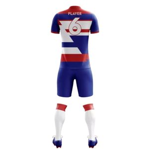 Ensemble de tenue de football bleu roi et rouge avec accents blancs, maillot de football à manches courtes et short, uniforme d'équipe respirant pour les matchs - Product Image 2
