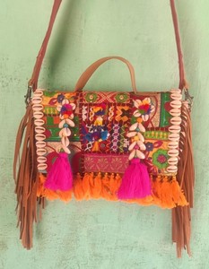 Embroidered Boho Patchwork Shoulder Handbag Beaded Flower Tassels <b>Small</b> Capacity Zipper Closure Casual Fashion <b>Purse</b> - Product Image 3
