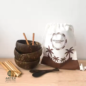 Natural <b>Coconut</b> <b>Shell</b> Bowls with Wooden Spoons Handcrafted Bohemian Eco Friendly Serving Set ARTEX QUANG PHU - Product Image 4