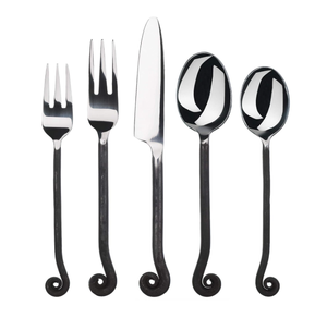 Flatware Collection Best-Selling <b>Black</b> Silverware Set of 5 Pcs <b>Table</b> Spoon Tea Spoon Fork Fruit Fork & Spreader Mirror Finished - Product Image 2
