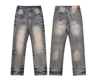 Pantalon cargo en jean unisexe pour homme, taille haute, délavé à l'acide, respirant, séchage rapide, 100% coton, broderie unie, style décontracté streetwear vintage - Product Image 1