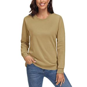 Pull en tricot à col rond à manches longues pour femme, couleur unie, haut décontracté, vêtement d'automne, coton, fibre de bambou, respirant - Product Image 1