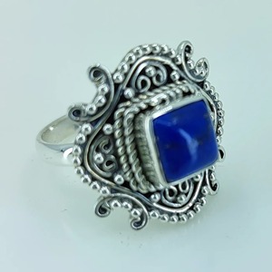<b>Lapis</b> <b>Lazuli</b> <b>Ring</b> 925 Sterling Silver Handmade Boho Statement Promise Jewelry for Women Natural Cushion Shape Gemstone Jewelry - Product Image 4