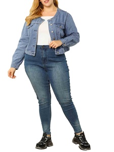 Newest Style Women's Outerwear Plus Size <b>Long</b> Sleeves Crew Neck Button Down Short <b>Denim</b> <b>Jacket</b> MADE BY HS - Product Image 3