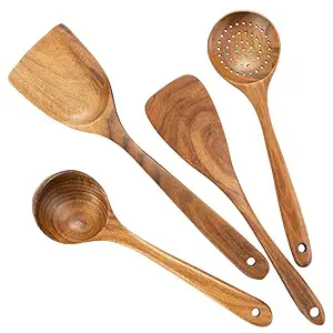Espátula y cucharas de madera Utensilios de cocina de madera cómodos y suaves para cocinar Juego de herramientas con mango de Madera Suave - Product Image 4