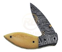 Cuchillo Plegable de Acero Damasco Inoxidable Hecho a Mano Personalizado OEM con Mango de Hueso - Cuchillo de Bolsillo Multifuncional para Acampar y Cazar al Aire Libre