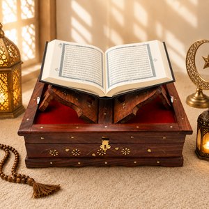Premium Wooden Quran Rehal Box | Handmade Foldable Holy Book Stand with <b>Storage</b> <b>Chest</b> Islamic Gift Home Decor Export Quality - Product Image 3