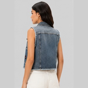 Chaleco vaquero azul lavado para mujer con cierre de botones, chaqueta sin mangas, top informal a la moda para primavera y verano - Product Image 2