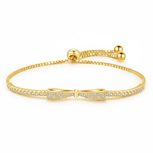 กำไลข้อมือแฟชั่น VB41-SR ดีไซน์โบว์ ประดับเพชรแล็บโกรว์ 14K โรสโกลด์แท้ กำไลแบบโซ่และแบบเชื่อมต่อ ของขวัญวันครบรอบ - Product Image 3