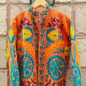 Chaqueta Suzani de Algodón Bordada a Mano con Estampado Étnico Colorido para Vacaciones de Verano en la Playa, Vestido Informal para Mujeres y Niñas - Product Image 1