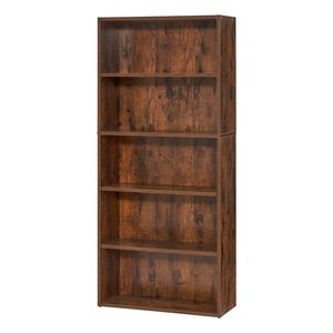 Libreria Aperta in Legno a 5 Ripiani, Scaffale Stretto Regolabile in Altezza, Espositore Moderno Autoportante per Libri - Product Image 4