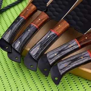 Handmade Stainless Steel <b>Knife</b> <b>Set</b> -5 Pcs Kitchen <b>Knife</b> <b>Set</b> With Leather Roll Bag With Wood Handle 100% High Quality - Product Image 2