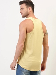 Camiseta sin Mangas Amarilla para Hombre con Estampado Sencillo, Cuello Redondo Informal, Transpirable, de Algodón, con Logotipo Frontal - Product Image 3