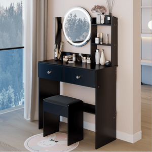 Set Toeletta con Specchio LED da 17 Pollici, Sgabello Imbottito, Grande Specchio con Interruttore Touch, 3 Colori, Luminosità Regolabile - Product Image 6