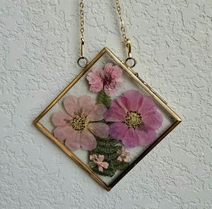 Cadre photo suspendu en laiton doré, double verre, pour fleurs pressées, décoration murale, présentoir botanique, support d'art - Product Image 3