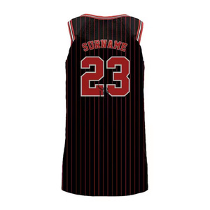 Custom Basketball Jersey Men's Sleeveless Sublimated Print Striped Black Red Custom Number Breathable Polyester Tank <b>Top</b> - Product Image 2