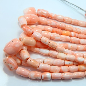 Perles tubulaires en corail rose naturel japonais, lisses, en pierre précieuse, brin de 17 pouces pour la fabrication de bijoux - Product Image 1