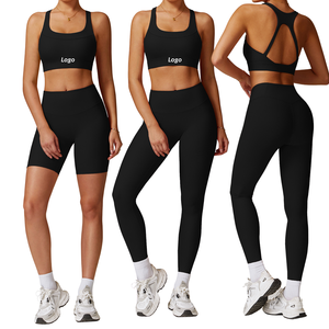 Conjunto Deportivo de 2 Piezas para Mujer, Top Deportivo Acanalado sin Costuras, Leggings de Cintura Alta y Pantalones Cortos de Ciclismo, Ropa Deportiva para Yoga, Gimnasio y Fitness - Product Image 3