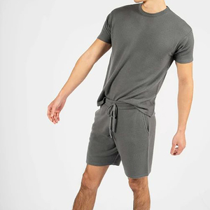 OEM Solid Front Logo Men's Summer Casual 2-Piece Sports Suit <b>Set</b> Half Zipper Shirts & Shorts Comfortable - Product Image 1