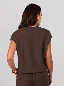 T-shirt décontracté pour femme, col rond, manches courtes, coupe ample, 100% coton, uni, mode quotidienne - Product Image 2