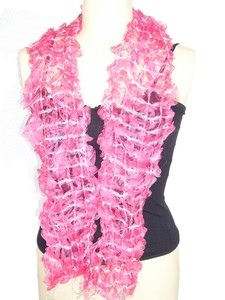 Pink Ruffled Mesh Scarf Women's Casual <b>Accessory</b> All Seasons Asia Pacific Islands Style - Product Image 2