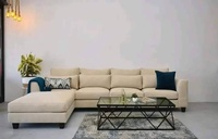 Ensemble de meubles de salon confortables avec rembourrage en tissu pour 6 personnes, avec pieds en bois, canapé d'angle moderne en forme de L