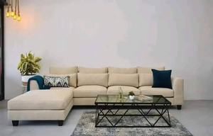 Ensemble de meubles de salon confortables avec rembourrage en tissu pour 6 personnes, avec pieds en bois, canapé d'angle moderne en forme de L - Product Image 4