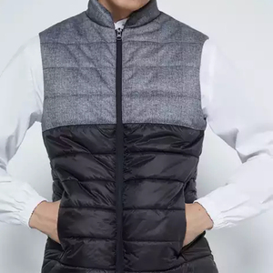 Most Stylish Men Colour Block <b>Quilted</b> Sleeveless Zipper Puffer Jacket With Stand Collar and Pockets <b>for</b> Sale - Product Image 1