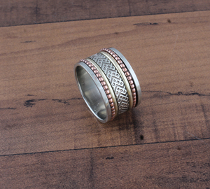 925 Sterling Silver <b>Spinner</b> <b>Ring</b> Handmade Copper Doted Fidget <b>Ring</b> for Anxiety Meditation Band Two Tone Jewelry Wholesale - Product Image 5