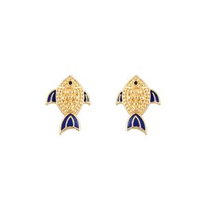 Luxury Gold Plated Fish Design Cufflinks for Men Blue Enamel Formal Shirt <b>Accessories</b> <b>Wedding</b> Business Gift Designer Cuff Links - Product Image 2